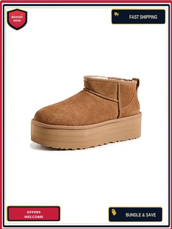 Shoes - Suede Ankle Bootie with Sheepskin Lining and Platform Heel